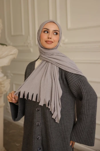 Gri Helen Önü Süngerli Pratik Piliseli Şal