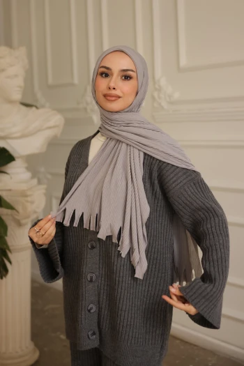 Gri Helen Önü Süngerli Pratik Piliseli Şal