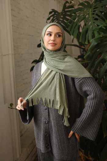 Haki Helen Önü Süngerli Pratik Piliseli Şal