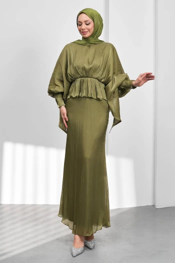 Haki Yarasa Kol  Katlı Janjan Abiye