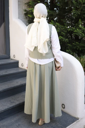 Haki Yelek Gömlek Etek Üçlü Takım