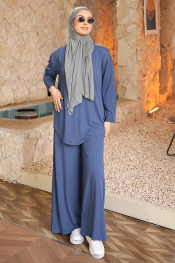 İndigo Tunik Pantolonlu Modal Takım