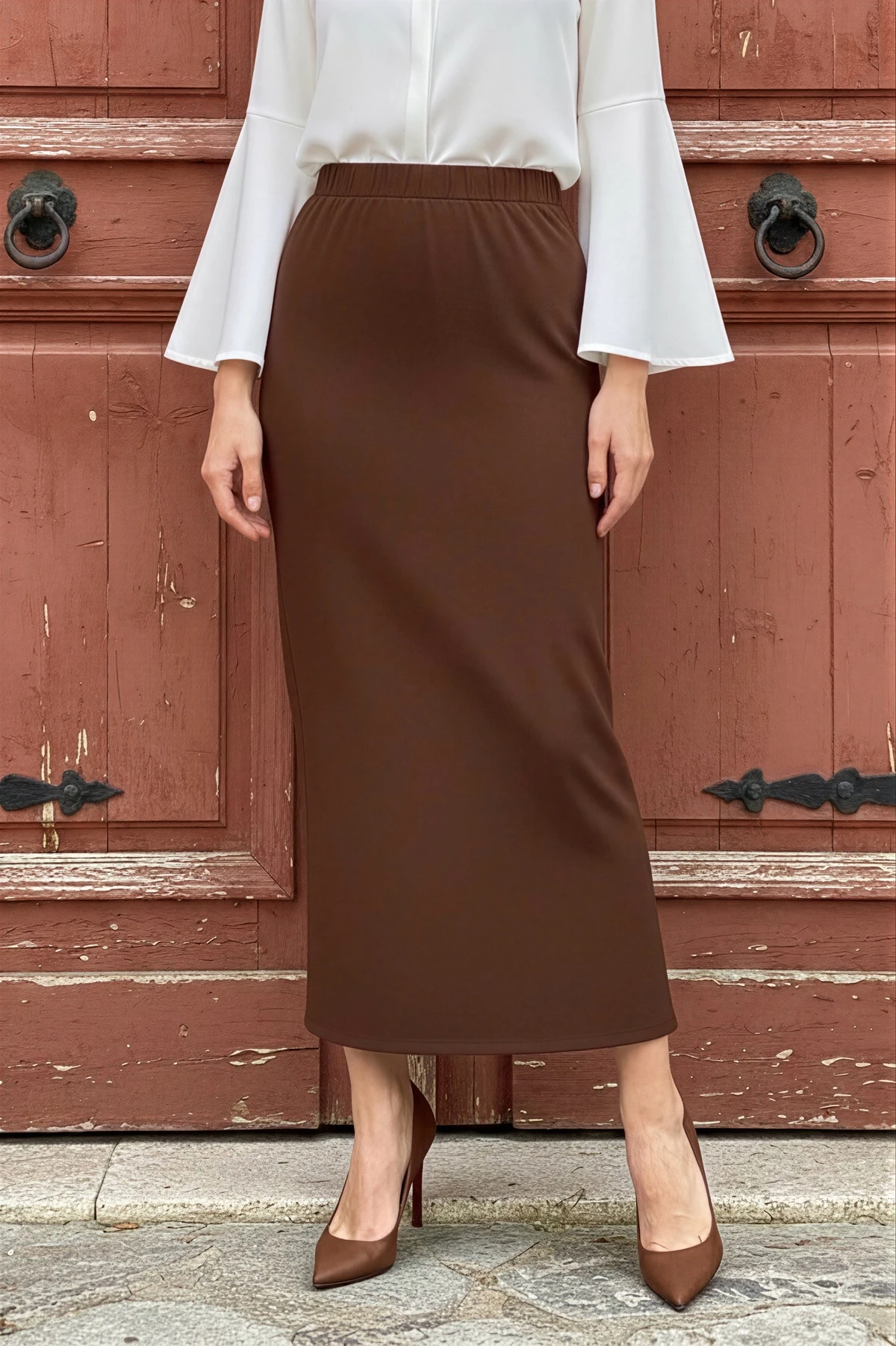 Kahverengi Bel Lastikli Kalem Etek