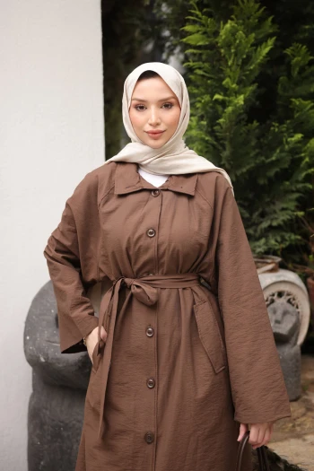 Kahverengi Cepli Kuşaklı Oversize Trençkot