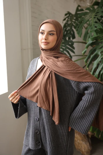 Kahverengi Helen Önü Süngerli Pratik Penye Şal