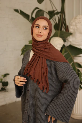 Kahverengi Helen Önü Süngerli Pratik Piliseli Şal