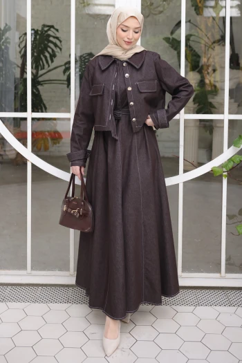 Kahverengi Kot Ceket Elbise İkili Kombin Takım