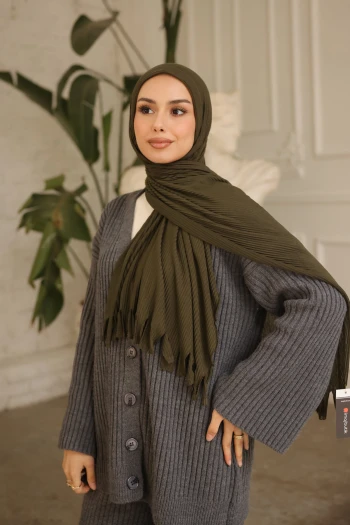 Koyu Yeşil Helen Önü Süngerli Pratik Piliseli Şal