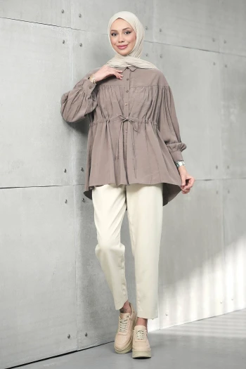 Koyuv Vizon Bel Bağlamalı Modal Salaş Tunik