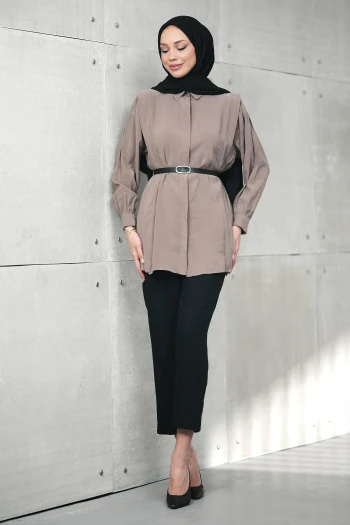 Koyuv Vizon Gizli Patlı Belden Kemerli Modal Dokuma Tunik