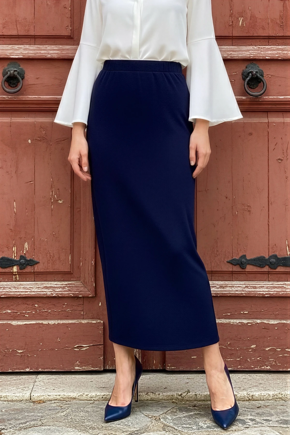 Lacivert Bel Lastikli Kalem Etek