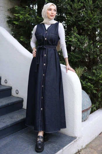 Lacivert Düğmeli Cepli Kot Jile