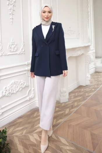 Lacivert Kravuze Yaka Astarlı Ceket