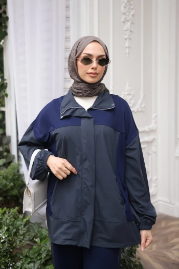 Lacivert Paraşüt Garnili Swaet Hırka Pantolonlu Takım