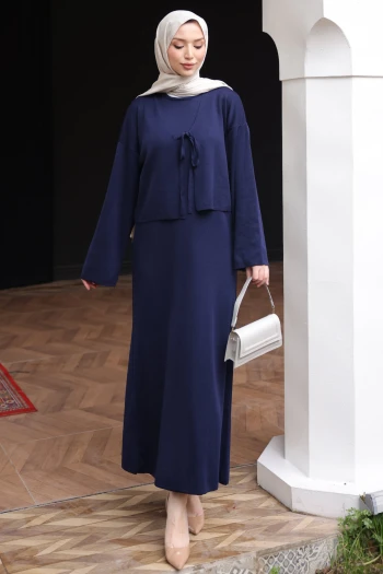 Lacivert Triko Hırka Elbise İkili Kombin Takım