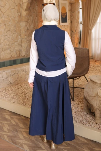 Lacivert Yelek Gömlek Etek Üçlü Takım