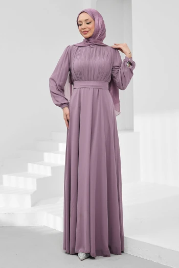 Lila Büyük Beden Ön Piliseli Abiye