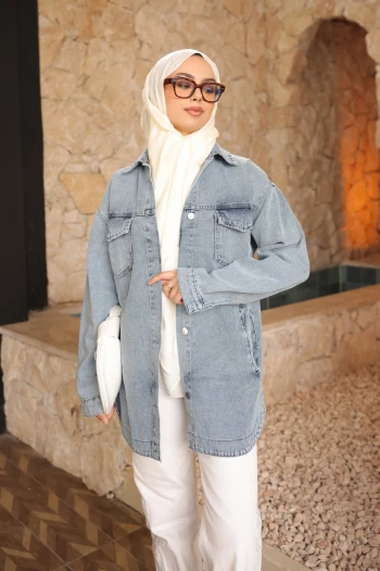 Mavi Cepli Kot Ceket