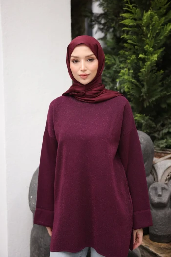 Mürdüm Simli Merserize Triko Tunik