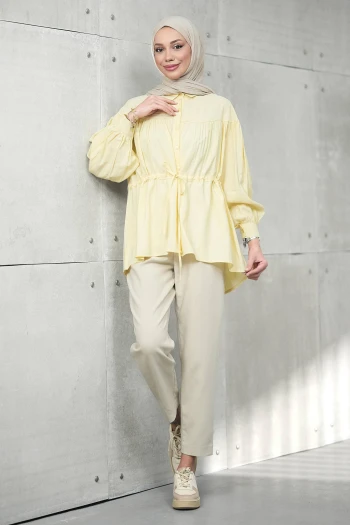 Sarı Bel Bağlamalı Modal Salaş Tunik