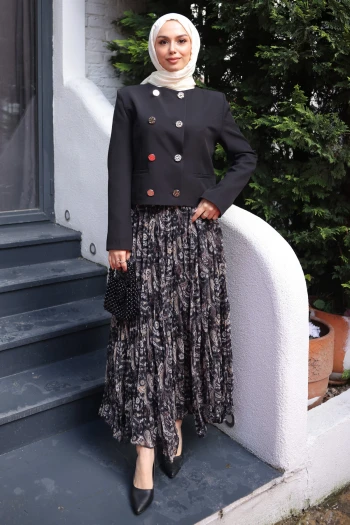 Siyah Ceket Eteği Şifon Takım