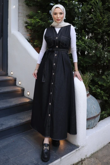 Siyah Düğmeli Cepli Kot Jile