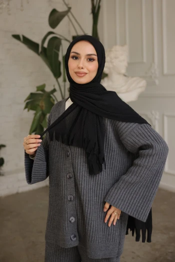 Siyah Helen Önü Süngerli Pratik Piliseli Şal