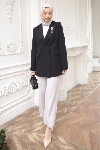 Siyah Kravuze Yaka Astarlı Ceket