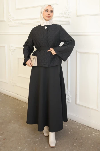 Siyah Kuşaklı Ceket Etekli Takım