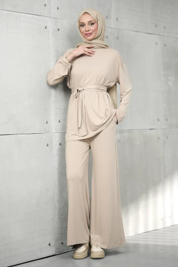 Taş Bel Bağlamalı Tunik Pantolonlu Modal Takım