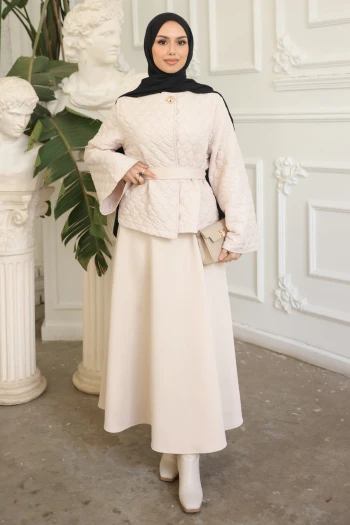 Taş Kuşaklı Ceket Etekli Takım