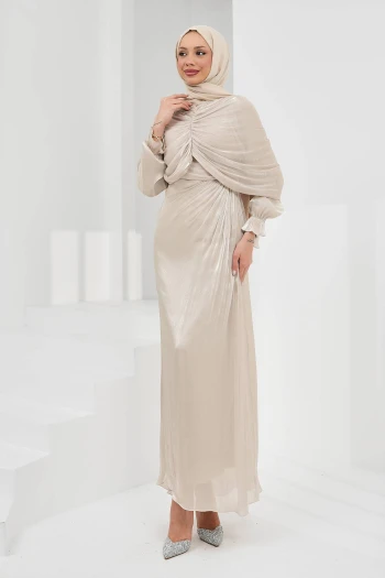 Taş Önü Drapeli Seyyar Pelerinli Abiye