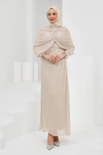 Taş Önü Drapeli Seyyar Pelerinli Abiye