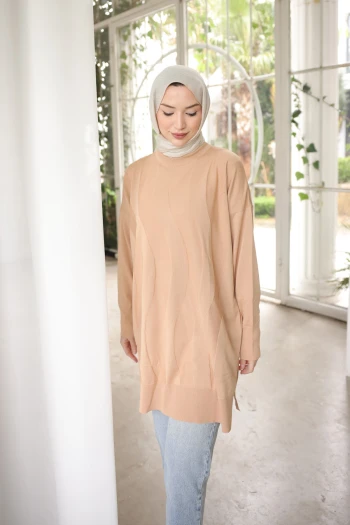 Vizon Bisiklet Yaka Soğuk İplik Triko Tunik