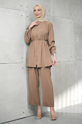 Vizon Düğme Detaylı Tunik Pantolonlu Takım