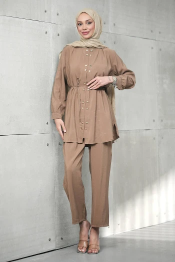 Vizon Düğme Detaylı Tunik Pantolonlu Takım