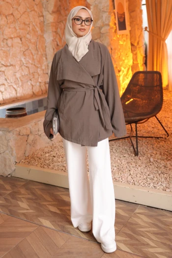 Vizon Kruvaze Yaka Kısa Trençkot