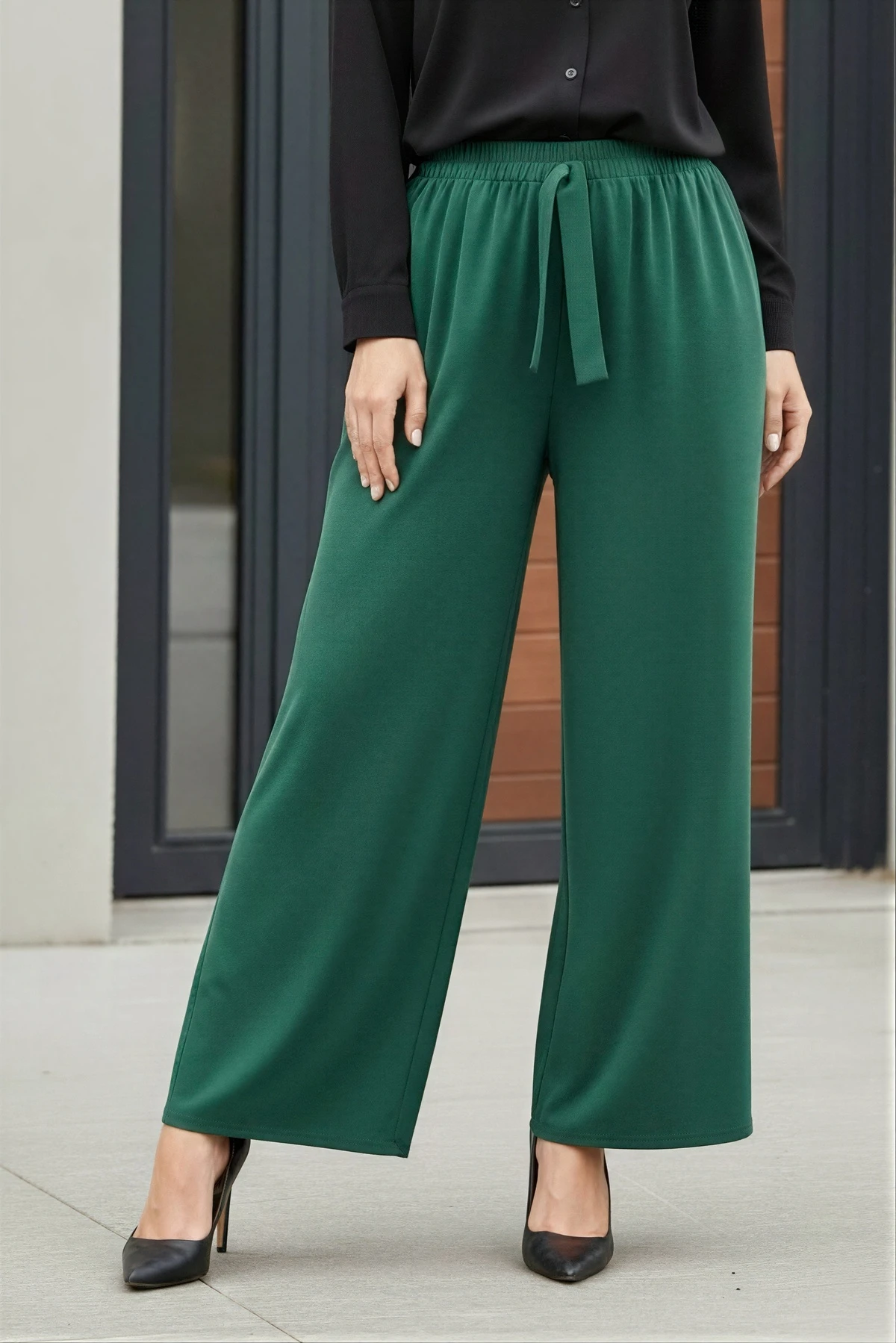 Zümrüt Yeşili Bol Paça Sandy Pantolon