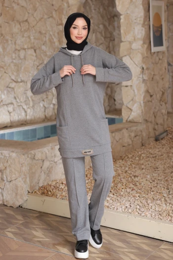 Açık Füme Önü Etiketli İki İplik Tesettür Takım