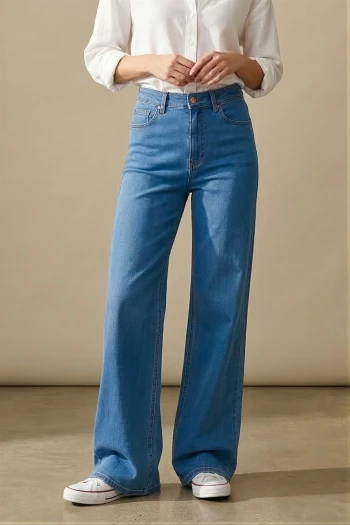 Açık Mavi Yüksek Bel Palazzo Kot Pantolon