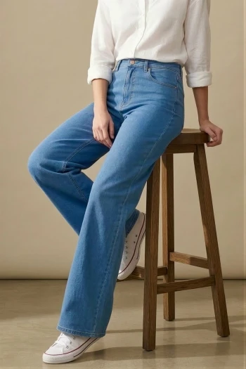 Açık Mavi Yüksek Bel Palazzo Kot Pantolon