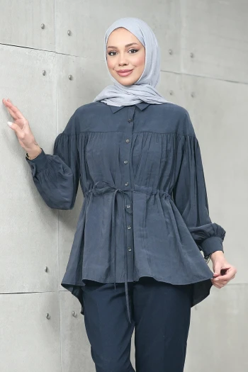 Antrasit Bel Bağlamalı Modal Salaş Tunik