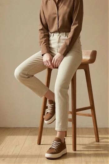 Bej Yüksek Bel Mom Jeans Pantolon