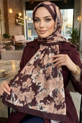 Bordo İpekhan Desenli Soft Dijital Şal
