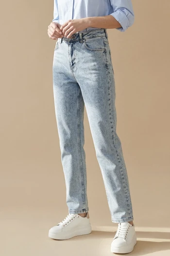 Buz Mavi Yüksek Bel Mom Jeans Pantolon