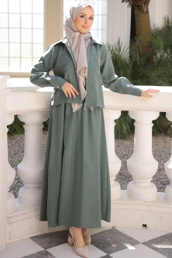 Çağla Fermuarlı Ceket Etekli Takım