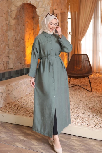 Çağla Oversize Düğmeli Tesla Elbise