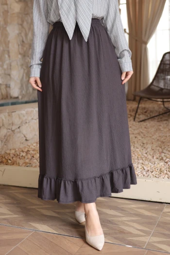 Füme Etek Ucu Fırfırlı  Bel Lastikli Bürümcük Etek