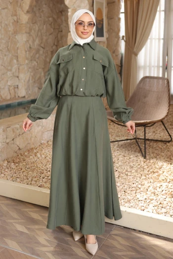 Haki Ceket Etekli Takım