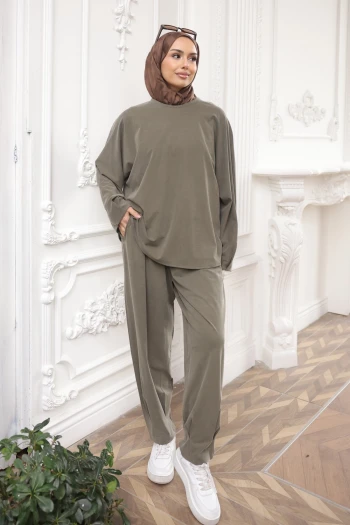 Haki Tunik Pantolonlu Takım